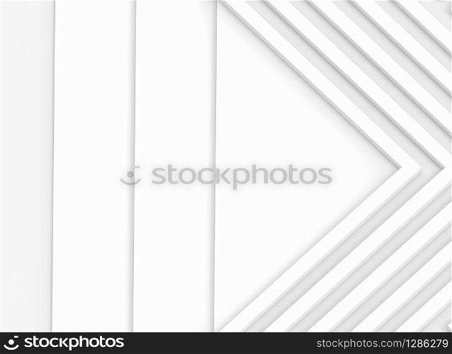 3d rendering. Abstract White long rectangle bars row on overlay papers background.