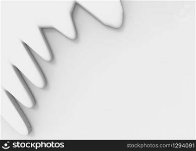 3d rendering. Abstract White melting curve part on copy space wall background.