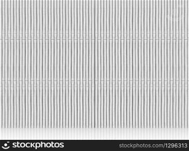 3d rendering. Abstract white or gray bamboo wood pattern wall background with reflection on the floor.