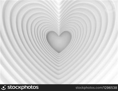 3d rendering. Abstract White paper in Heart shape wall background.