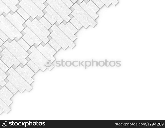3d rendering. Abstract White wood panels group pattern in diagonal way with copy space white background.