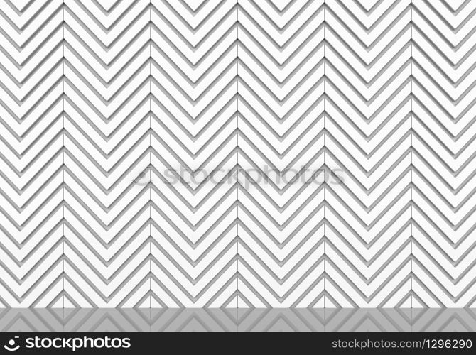 3d rendering. Abstract white zig zag pattern wall and floor background.