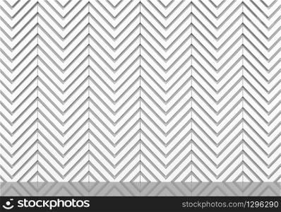 3d rendering. Abstract white zig zag pattern wall and floor background.