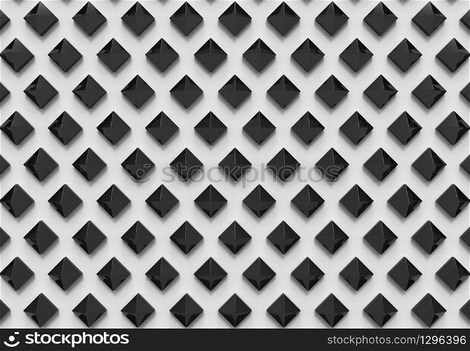 3d rendering. Aerial view of black pyramid shape buttons on white background.