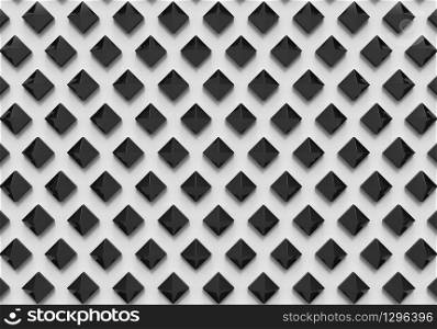 3d rendering. Aerial view of black pyramid shape buttons on white background.