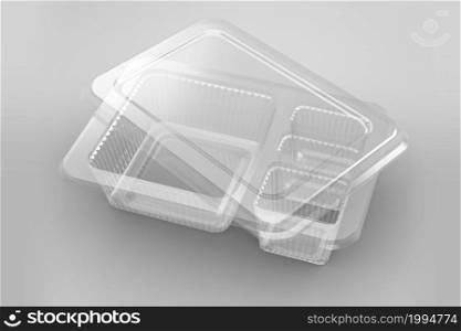3D rendering an empty transparent bento containers isolated on white background. fit for your design project.