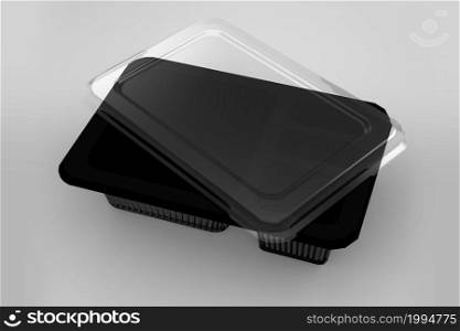 3D rendering an empty transparent bento containers isolated on white background with black base. fit for your design project.