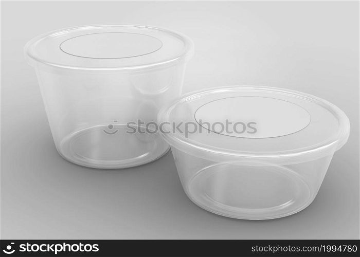 3D rendering an empty transparent round lid containers isolated on white background. fit for your design project.