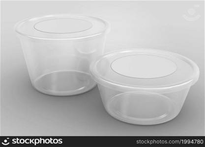 3D rendering an empty transparent round lid containers isolated on white background. fit for your design project.