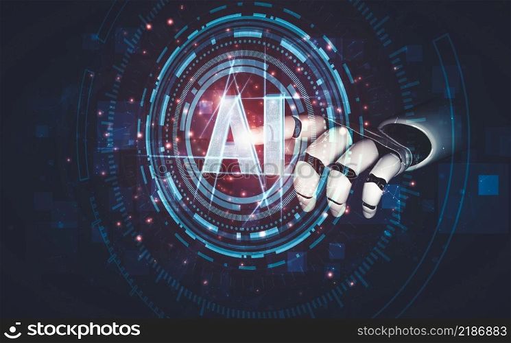 3D rendering artificial intelligence AI research of droid robot and cyborg development for future of people living. Digital data mining and machine learning technology design for computer brain.. Future artificial intelligence and machine learning for AI droid robot or cyborg