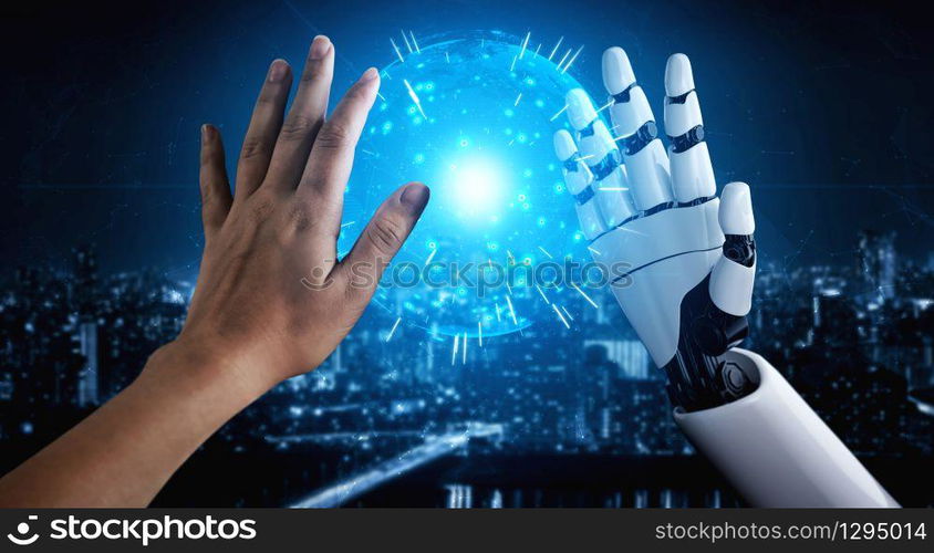 3D rendering artificial intelligence AI research of robot and cyborg development for future of people living. Digital data mining and machine learning technology design for computer brain.