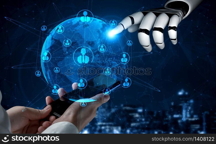 3D rendering artificial intelligence AI research of robot and cyborg development for future of people living. Digital data mining and machine learning technology design for computer brain.