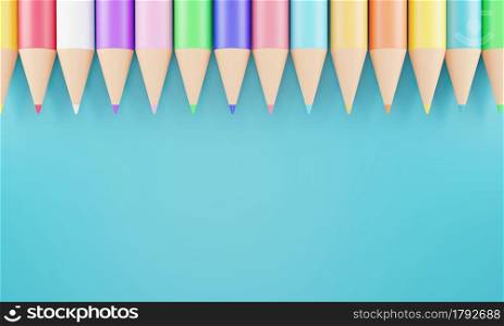 3D rendering back to school background colorful paint blue background for study learn of a student with copy space