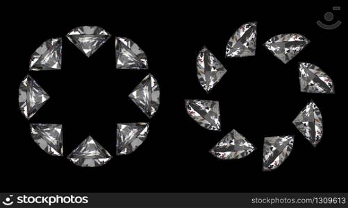 3d rendering. Beauty luxurious Diamonds in circular shape on black background.