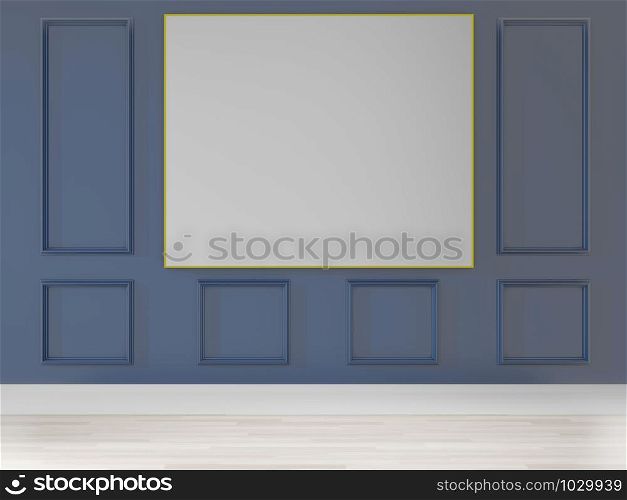 3d rendering big room.interior design, art deco style, blue wall for mock up and copy space