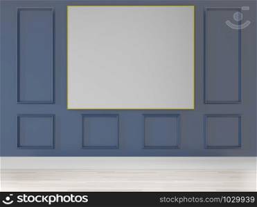 3d rendering big room.interior design, art deco style, blue wall for mock up and copy space