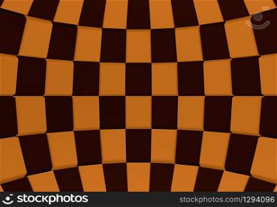 3d rendering. black and orange color cube boxes wall in sphere dome background.