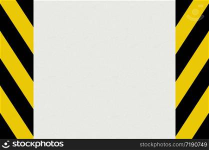 3d rendering. black and yellow caution line on cement wall background.