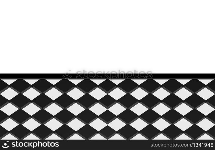3d rendering. Black square tile on white empty wall background.