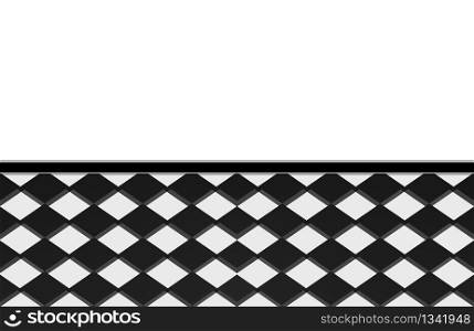 3d rendering. Black square tile on white empty wall background.