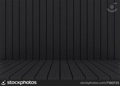 3d rendering. black wood panels wall and floor background.