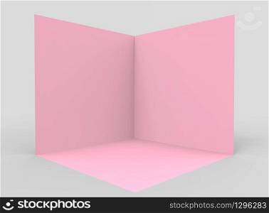 3d rendering. blank pink cube box cornor space on gray background.