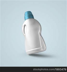 3D rendering blank white cosmetic plastic bottle with blue cap isolated on grey background. fit for your mockup design.
