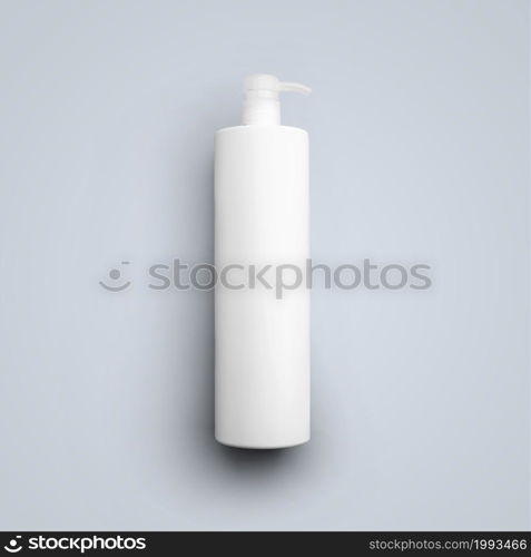 3D rendering blank white cosmetic plastic bottle with dispenser pump isolated on grey background. fit for your mockup design.