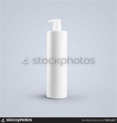 3D rendering blank white cosmetic plastic bottle with dispenser pump isolated on grey background. fit for your mockup design.