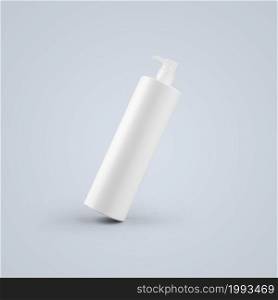3D rendering blank white cosmetic plastic bottle with dispenser pump isolated on grey background. fit for your mockup design.