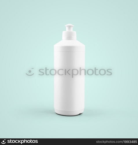 3D rendering blank white cosmetic plastic bottle with push pull cap isolated on grey background. fit for your mockup design.