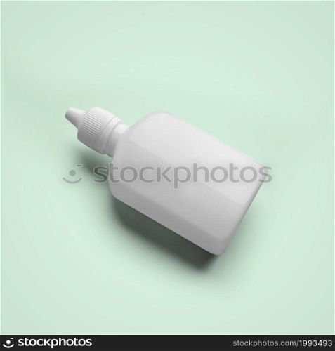 3D rendering blank white cosmetic plastic dropper bottle for ear and eye isolated on soft blue background. fit for your mockup design.