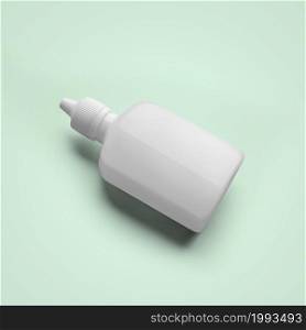 3D rendering blank white cosmetic plastic dropper bottle for ear and eye isolated on soft blue background. fit for your mockup design.