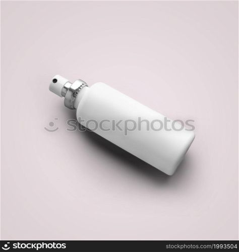 3D rendering blank white cosmetic plastic spray bottle isolated on grey background. fit for your mockup design.