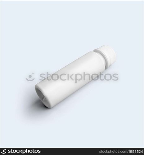 3D rendering blank white cosmetic powder bottle with plastic cap isolated on grey background. fit for your mockup design.