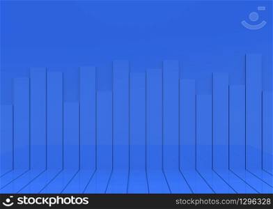 3d rendering. Blue bar panels wall and floor background.