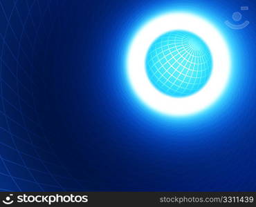 3d rendering blue cyberspace with planet