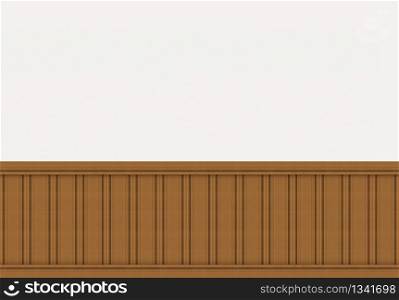3d rendering. Brown wood panels row decorating on white cement wall.