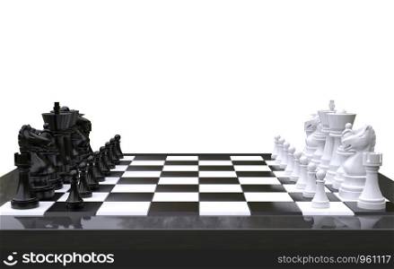 3d rendering Chess on a chess board,isolated white background