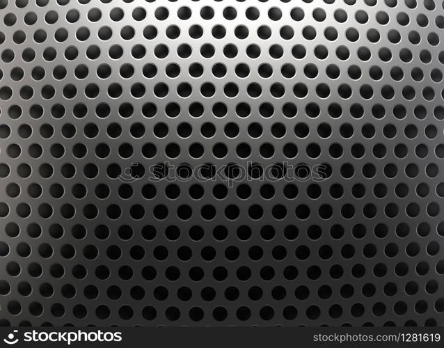 3d rendering. close up on metal circle holes mesh wall background.