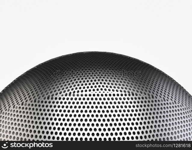 3d rendering. close up on metal Microphone head which covered by small circular holes mesh with copy space background.