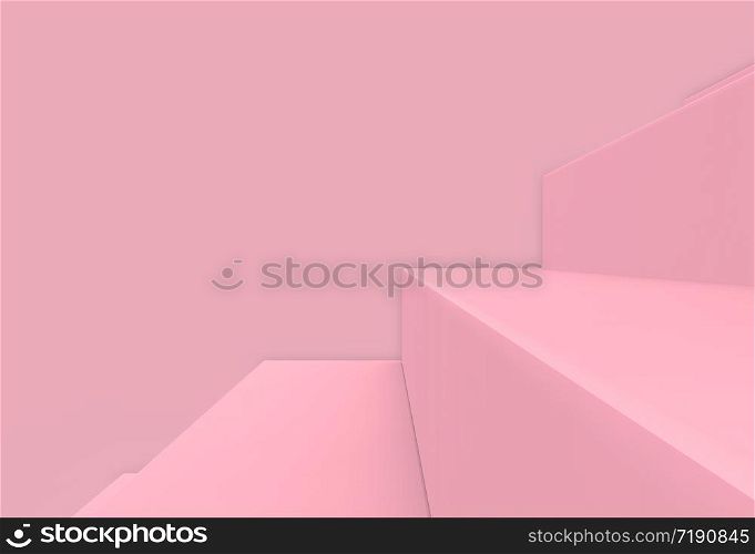 3d rendering. close up on sweet soft pink stair with copy space wall background.