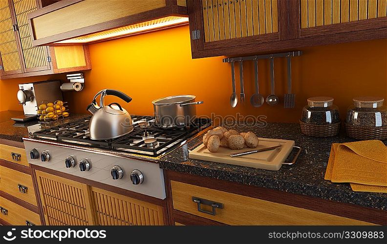 3d rendering close-up view of modern kitchen