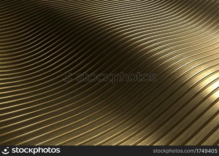 3D rendering closeup abstract gold slicing wavy background. Minimalism illustration concept. Graphic design wallpaper and backdrop