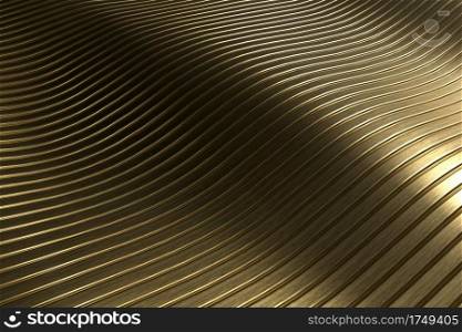 3D rendering closeup abstract gold slicing wavy background. Minimalism illustration concept. Graphic design wallpaper and backdrop