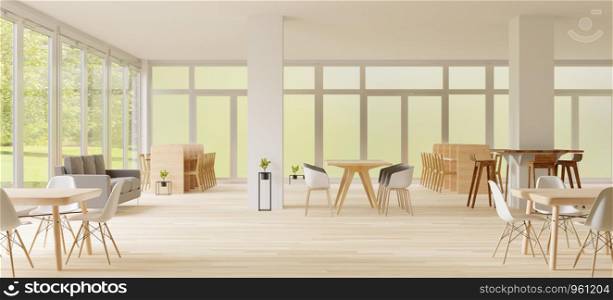 3d rendering ,Co-Working space ,empty place,white wall and wooden floor