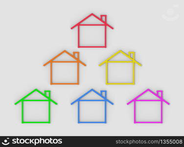 3d rendering. Colorful Lgbt rainbow house line shape on gray background.