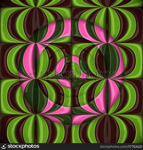 3D rendering combo artwork with glossy puffs ornament tile. 3D rendering glossy ornament tile artwork