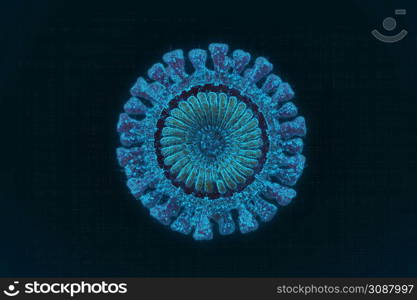 3d rendering corona virus 2019-ncov flu outbreak, covid-19 microscopic view of floating influenza virus cells