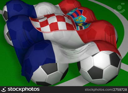 3D-rendering Croatia flag and soccer-balls - competitor of World Championship